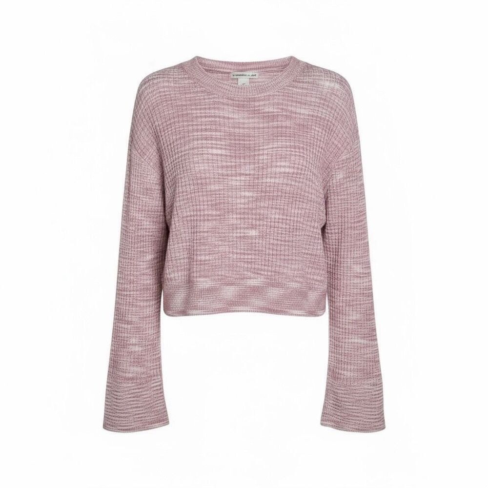Sincerely Jules Cropped Marled Ribbed Knit Flare Sleeve Pullover Sweater Pink XL